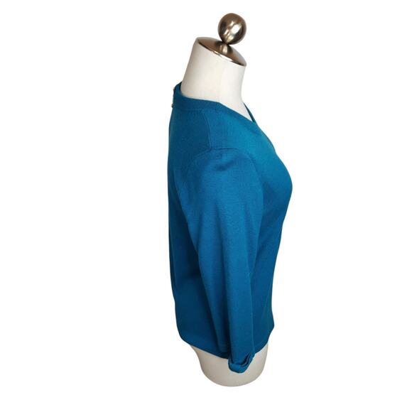 Kate Spade Arianna Sweater Womens Size Large Teal Wool Cashmere Blend 3/4 Sleeve - Picture 4 of 10